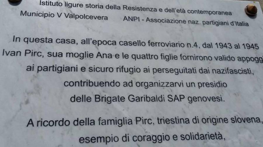 $!Spominska tabla pri Genovi posvečena družini Pirc