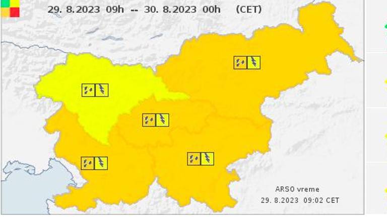 V Sloveniji oranžno opozorilo tudi danes in jutri