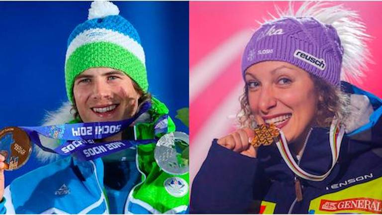 Ilka Štuhec in Žan Košir nosilca slovenske zastave