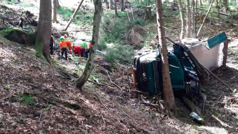 Tovornjakar zapeljal z gozdne ceste in umrl