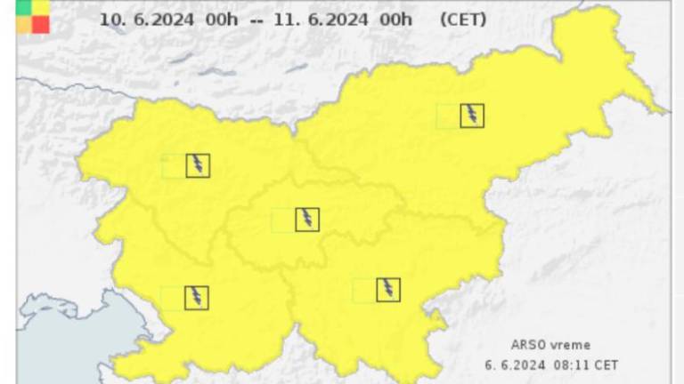 Po kar umirjenem koncu tedna ponedeljek že s splošnim rumenim opozorilom