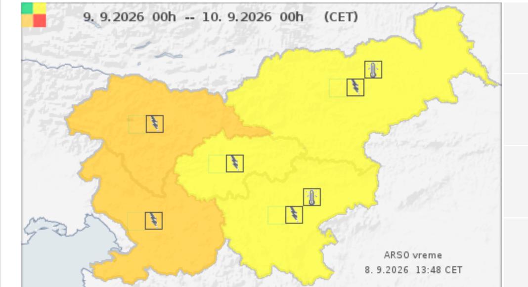 V sredo predvsem v zahodni polovici Slovenije možne močnejše nevihte