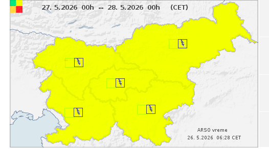 Arso jutri z rumenim opozorilom zaradi neviht