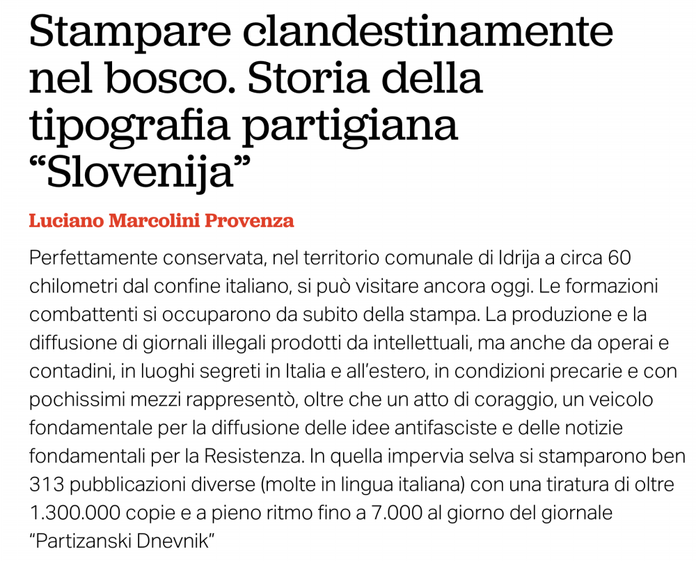 Glasilo VZPI-ANPI Patria Indipendente o Partizanskem dnevniku