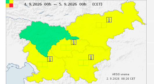 Vročina bo prehodno spet pritisnila, Arso objavil rumeno opozorilo